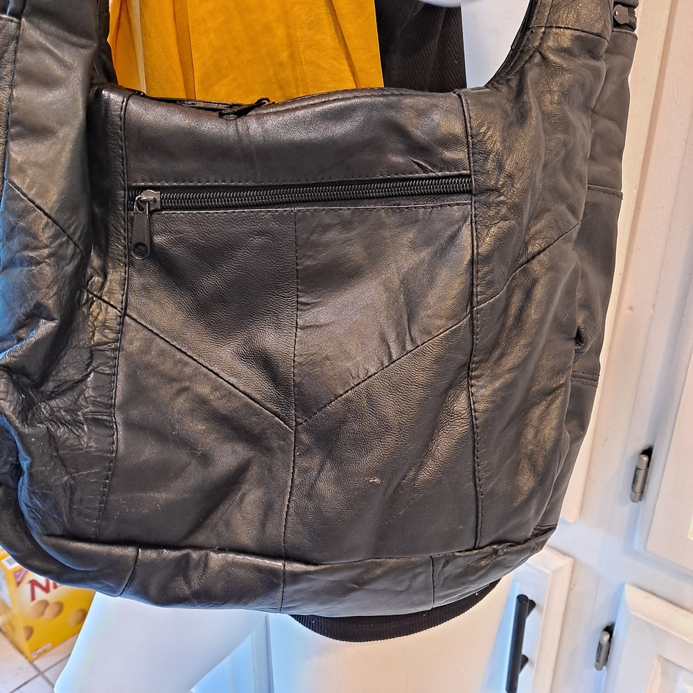 Chic Classic Black Patchwork Leather Hobo Shoulde… - image 6
